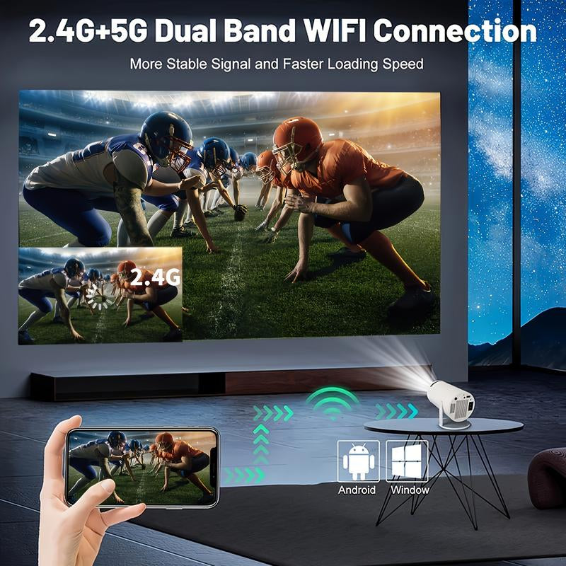 HY300 Pro Mini Taşınabilir Projektör, WiFi 6 ve Kablosuz 5.0 ile 4K/260ANSI Akıllı Projektör, Ayarlanabilir Ekran, 180° Dönüş, Dahili Android 11.0 İşletim Sistemi, Hi-Fi Stereo Ses, Ev Sineması