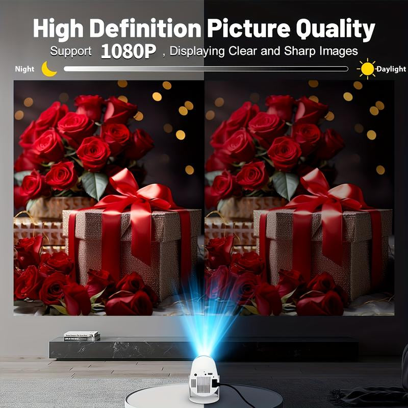 HY300 Pro Mini Taşınabilir Projektör, WiFi 6 ve Kablosuz 5.0 ile 4K/260ANSI Akıllı Projektör, Ayarlanabilir Ekran, 180° Dönüş, Dahili Android 11.0 İşletim Sistemi, Hi-Fi Stereo Ses, Ev Sineması