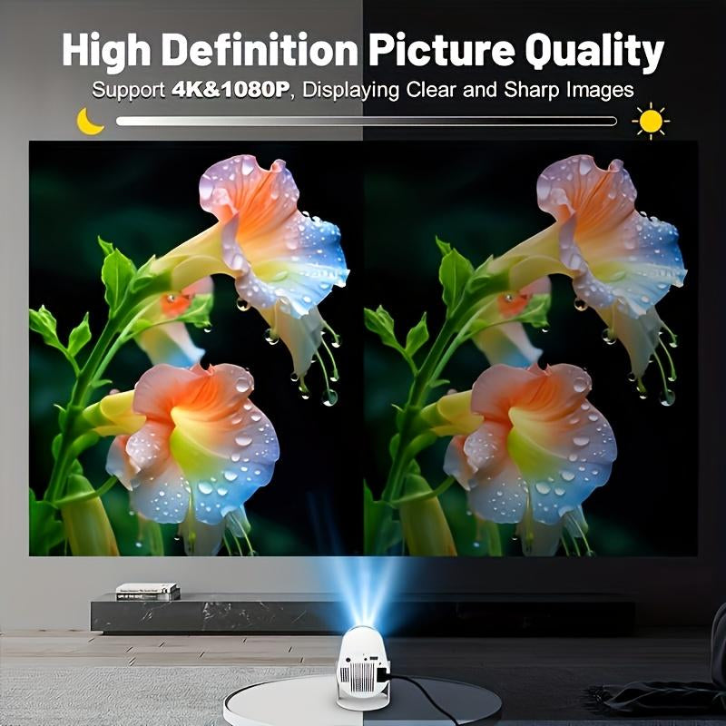 HY300 Pro Mini Taşınabilir Projektör, WiFi 6 ve Kablosuz 5.0 ile 4K/260ANSI Akıllı Projektör, Ayarlanabilir Ekran, 180° Dönüş, Dahili Android 11.0 İşletim Sistemi, Hi-Fi Stereo Ses, Ev Sineması