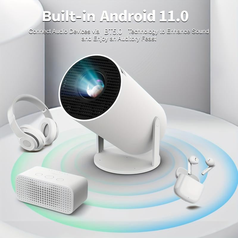 HY300 Pro Mini Taşınabilir Projektör, WiFi 6 ve Kablosuz 5.0 ile 4K/260ANSI Akıllı Projektör, Ayarlanabilir Ekran, 180° Dönüş, Dahili Android 11.0 İşletim Sistemi, Hi-Fi Stereo Ses, Ev Sineması