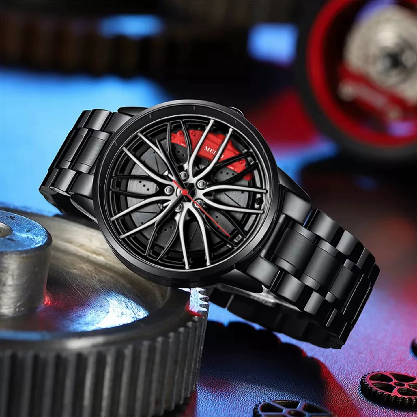 2024 Car Watches for Menwaterproof Stainless Steel Quartz Wrist Watch Sports Men’S Watches with Car Wheel Rim Hub Design
