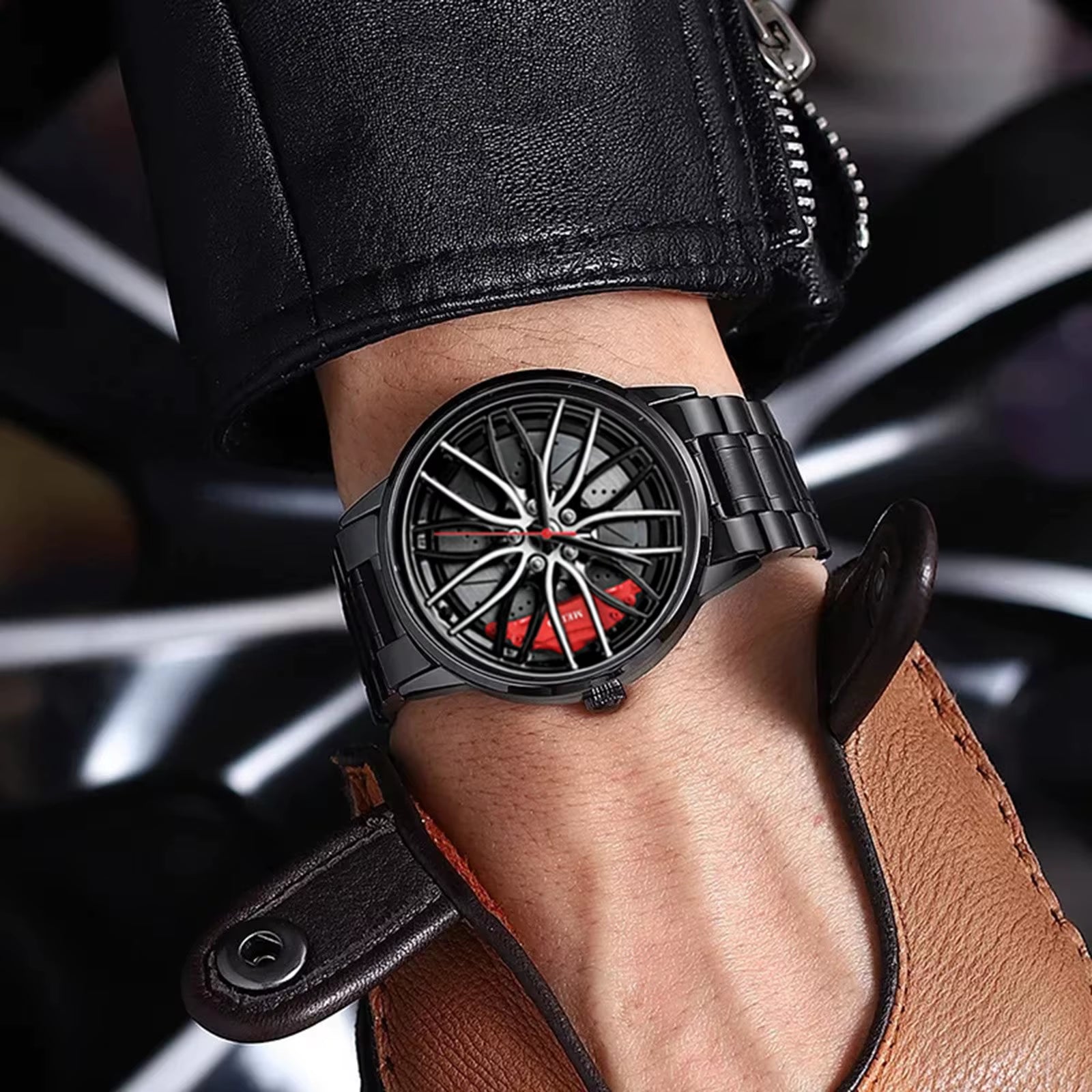 2024 Car Watches for Menwaterproof Stainless Steel Quartz Wrist Watch Sports Men’S Watches with Car Wheel Rim Hub Design